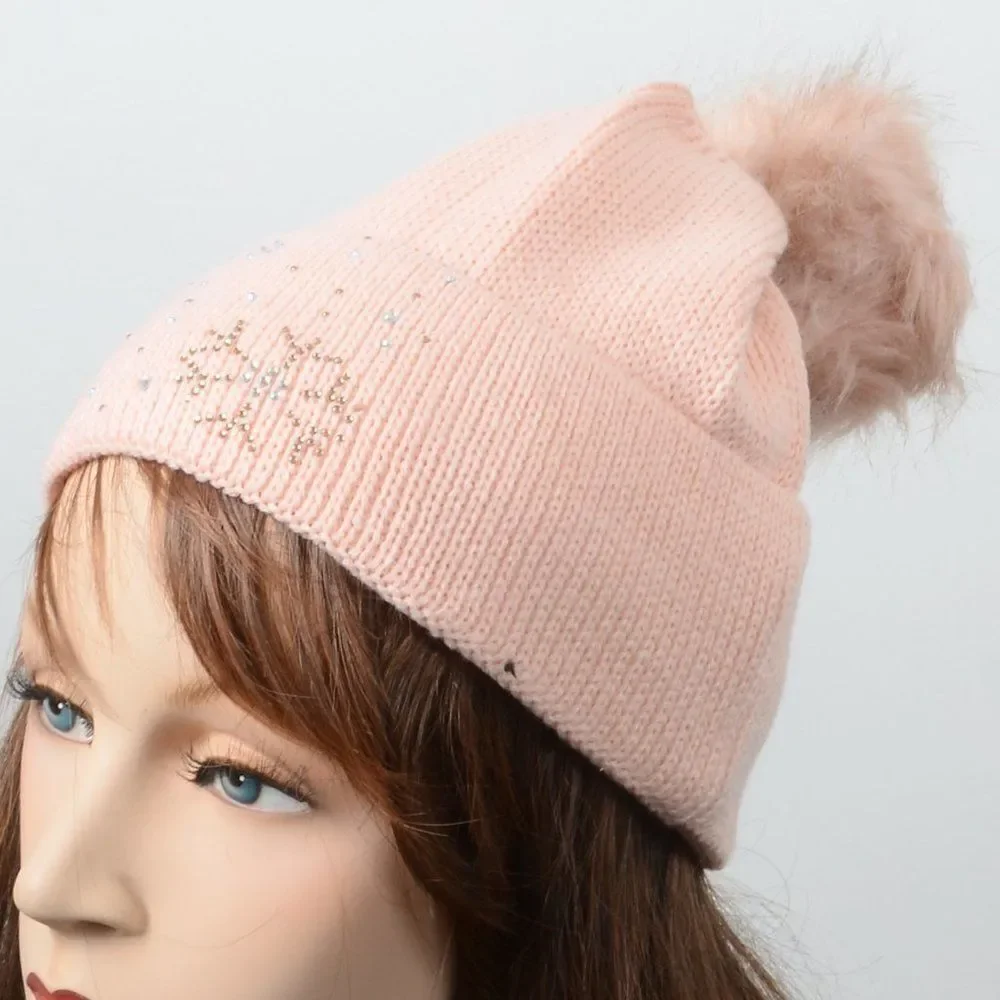 Fleece Bling Chunky Pom Pom Warm Winter Beanie